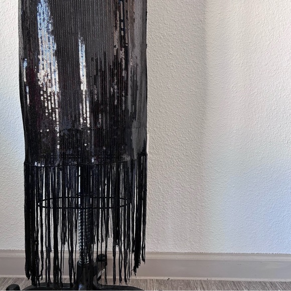 COCKTAIL HOUR BLACK GLIMMER SEQUINS FRINGE MAXI DRESS (1524) - Picture 3 of 6